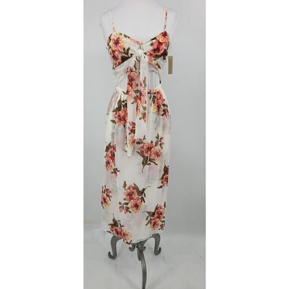 New Flynn Skye Faith Midi Dress Women Small White Chiffon Floral Tie Front - Picture 1 of 5